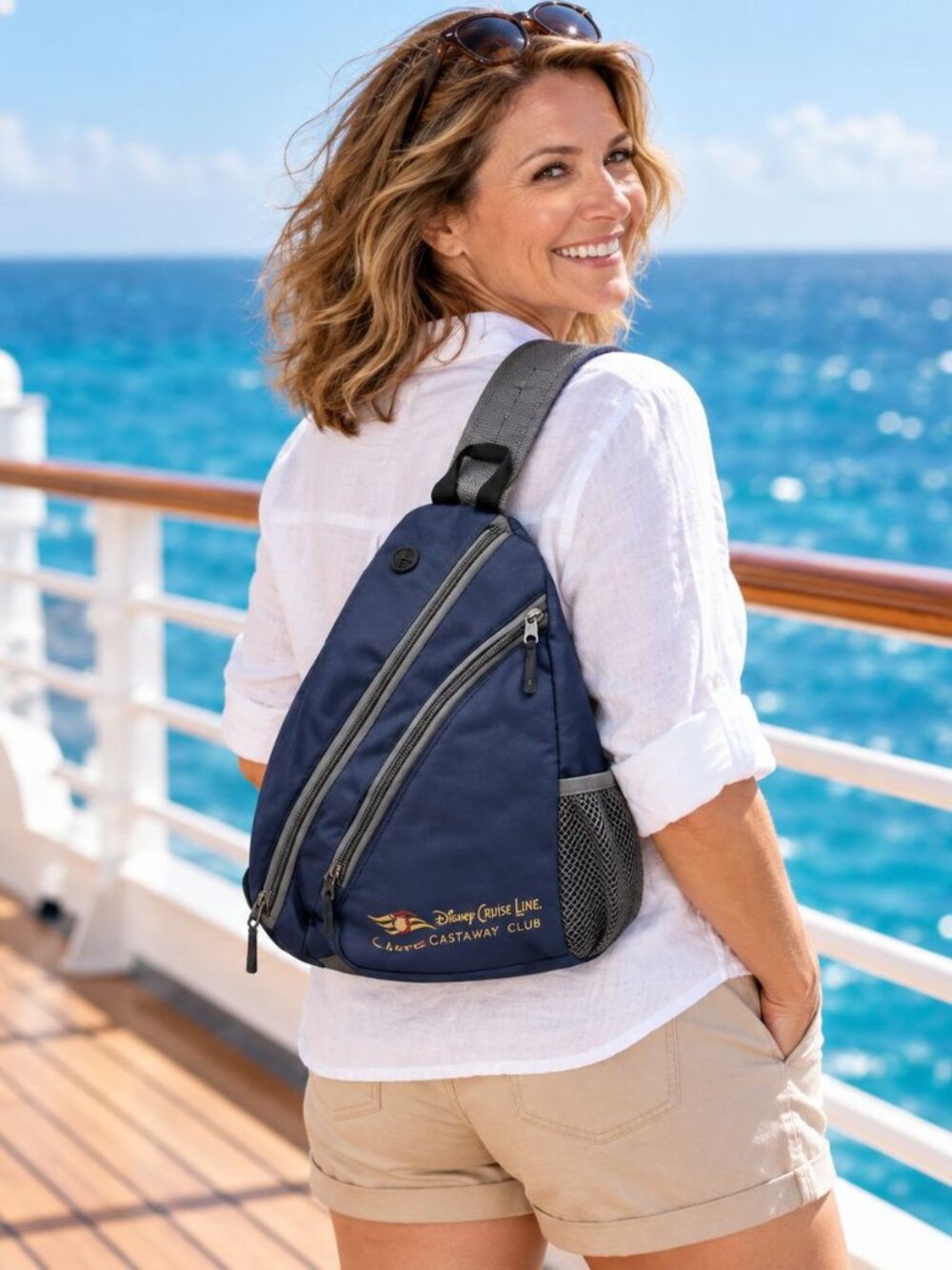 Disney Cruise Line Castaway Club Sling Backpack Navy Nautical Sporty Travel